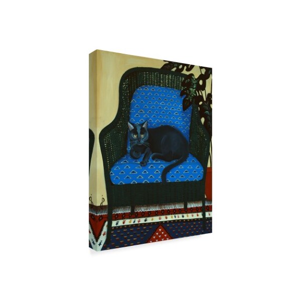 Jan Panico 'Green Cat On Blue Chair' Canvas Art,24x32